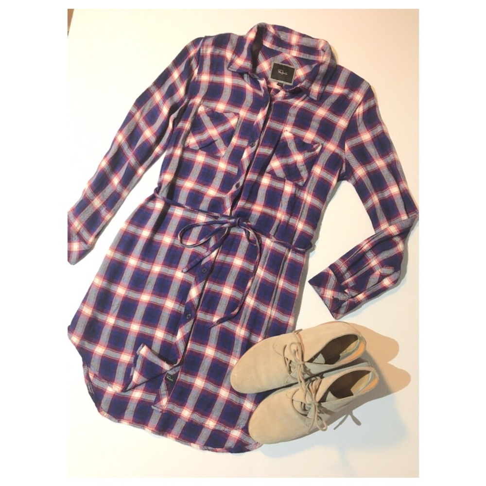 RAILS Nadine Navy Red Plaid Flannel Shirt Dress